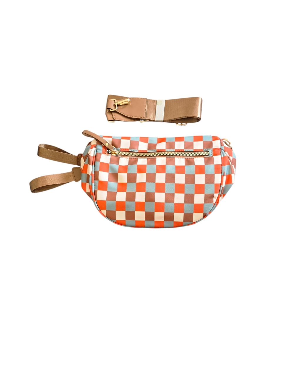 Checkerboard Crossbody Sling Bag - Brown/Blue/White Checkers - Picture 3 of 5